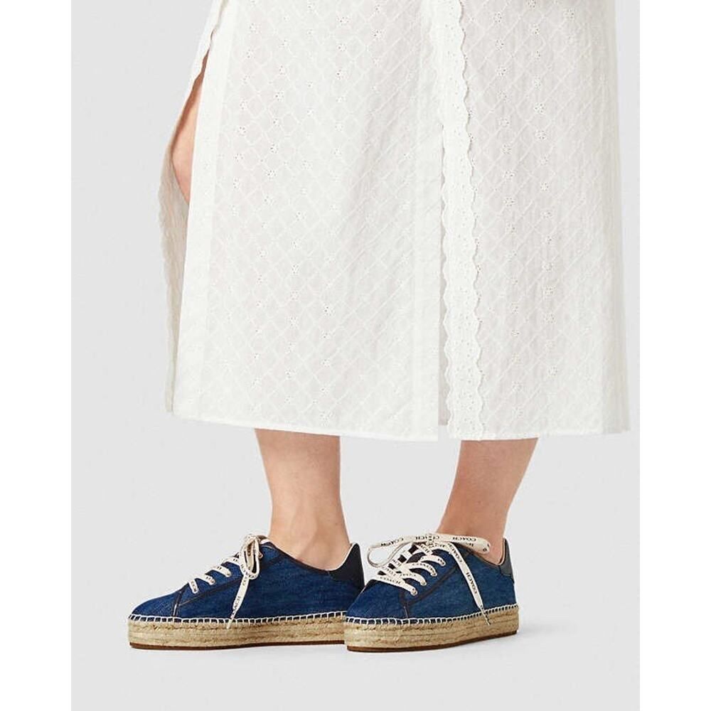 NEW Coach Cate Denim Espadrille Sneakers sz 7.5 Blue Jute Platform Summer Shoes - Picture 4 of 7